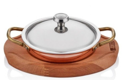 Сковорода для подачи Altin Basak Multi-Metal Copper на подставке с крышкой розово-золотая 0,54 л, D 160 мм, H 35 мм