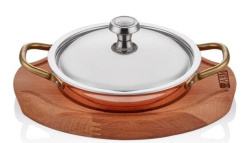 Сковорода для подачи Altin Basak Multi-Metal Copper на подставке с крышкой розово-золотая 0,33 л, D 120 мм, H 35 мм